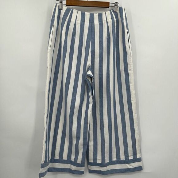 Club Monaco Blue White Stripes Amelee Crop Wide Leg Pants Size 10 NWT - Picture 5 of 8